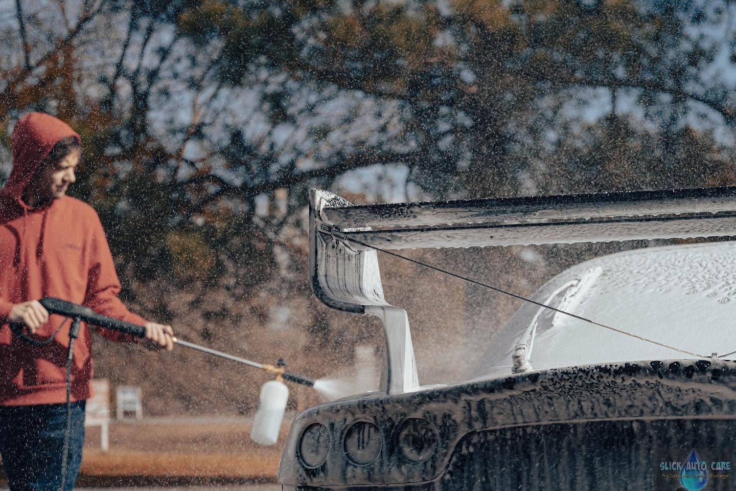 Foam wash on a Corvette at Slick Auto Care in Little Rock AR