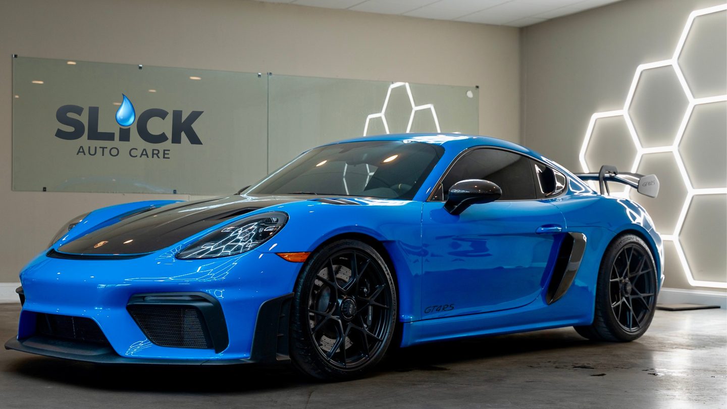 Porsche GT4 RS in the Slick Auto Care showroom at 920 Shall Avenue in Little Rock AR